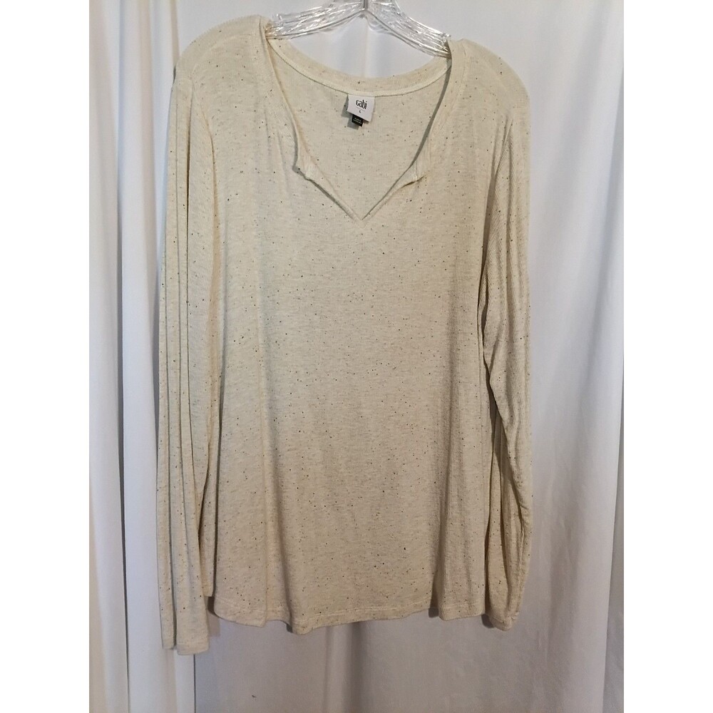 Cabi L/S Cozy Oatmeal Speckled V-Neck Top. Sz L Lightweight Transitional